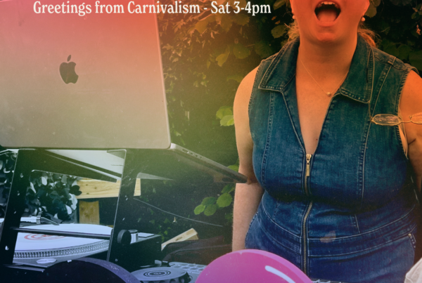 Miss Funky SX DJing at Greetings from Carnivalism at The Three Horseshoes, Bradford-on-Avon, July 2026.